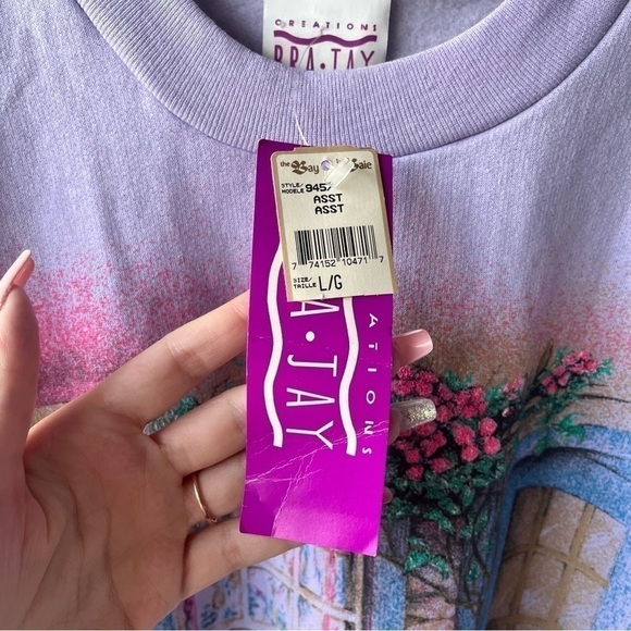 𝅺VINTAGE | NWT Cottage Print Fleece Crewneck Sweater Purple - Picture 6 of 7